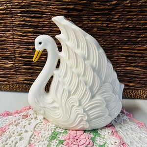 Vintage White Ceramic Swan Planter Mid-Century Modern Coastal Decor Elegant Bird